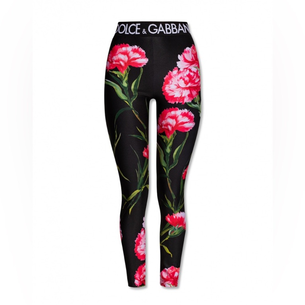 Dolce & Gabbana Black Leggings with Pink Floral Design